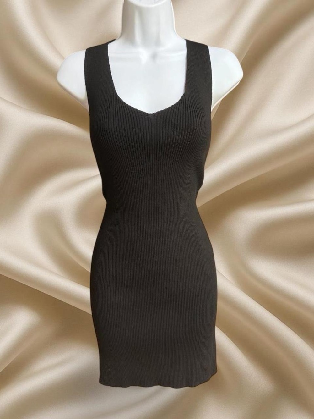 Charlotte Russe Black Ribbed Scoop Neck Mini Dress